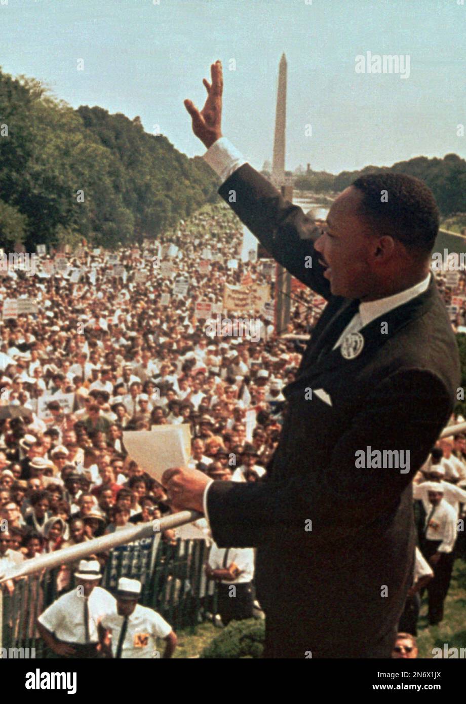 FILE - Dr. Martin Luther King Jr. acknowledges the crowd at the Lincoln ...