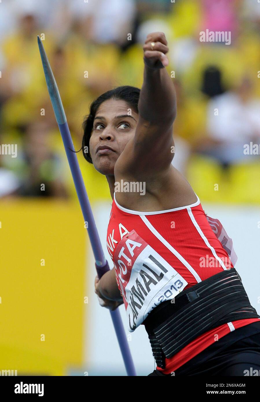 Sri Lanka's Nadeeka Lakmali competes in the women's javelin throw final