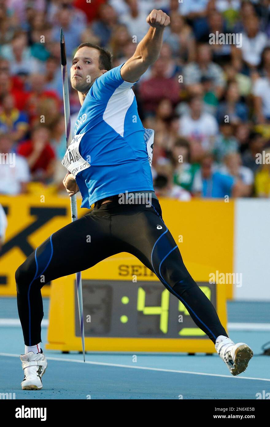 Finland's Tero Pitkamaki during the men's javelin throw final at the World Athletics