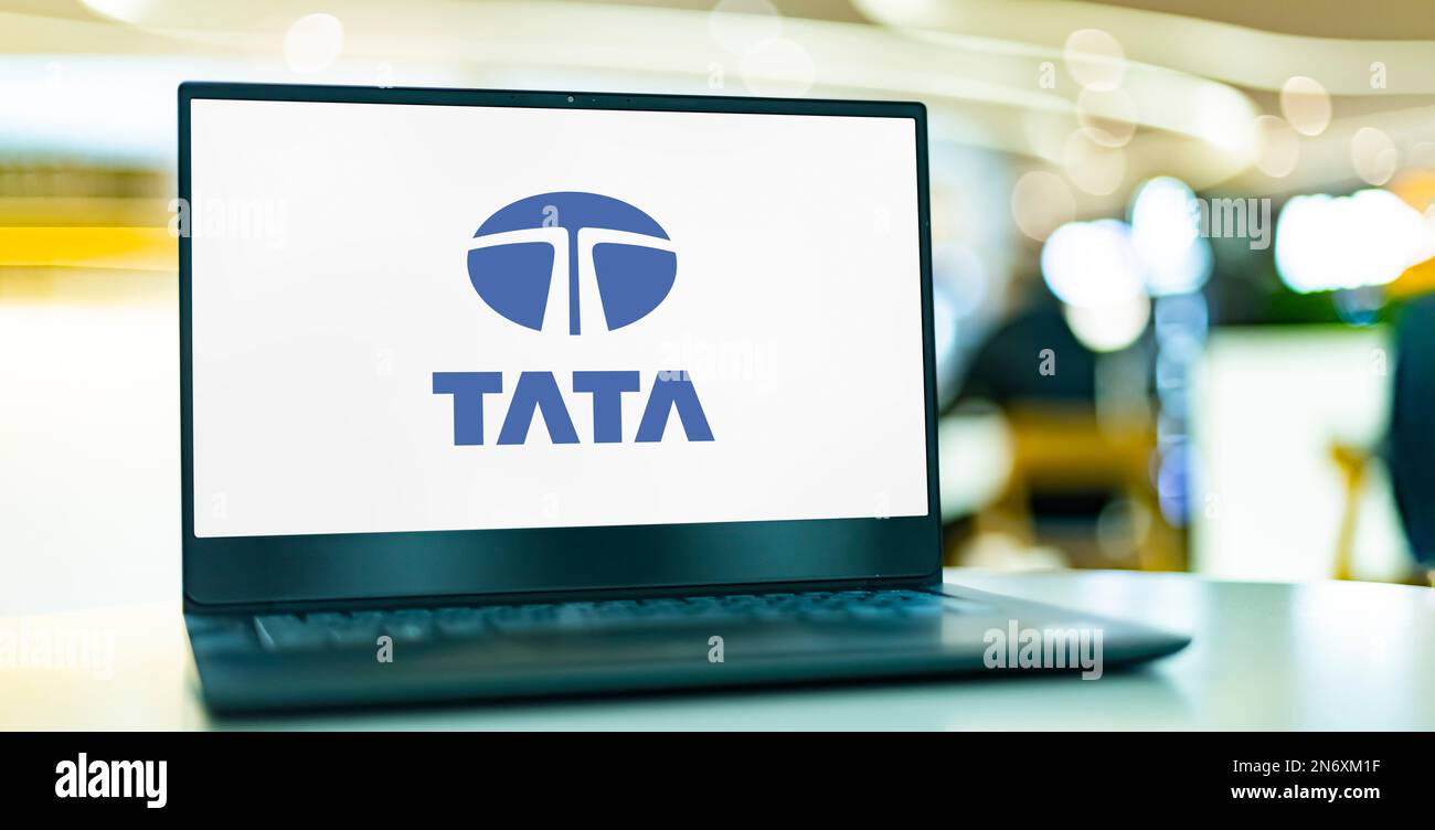 Tata Computer POZNAN, POL - MAY 4, 2022: Laptop computer displaying logo of The Tata ...