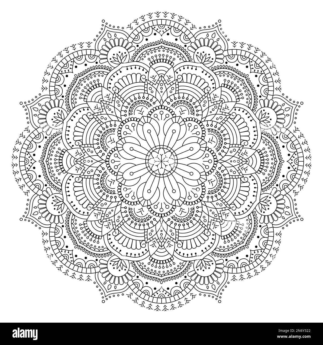 Black line mandala on white background. Round Ornament Pattern. Indian ...