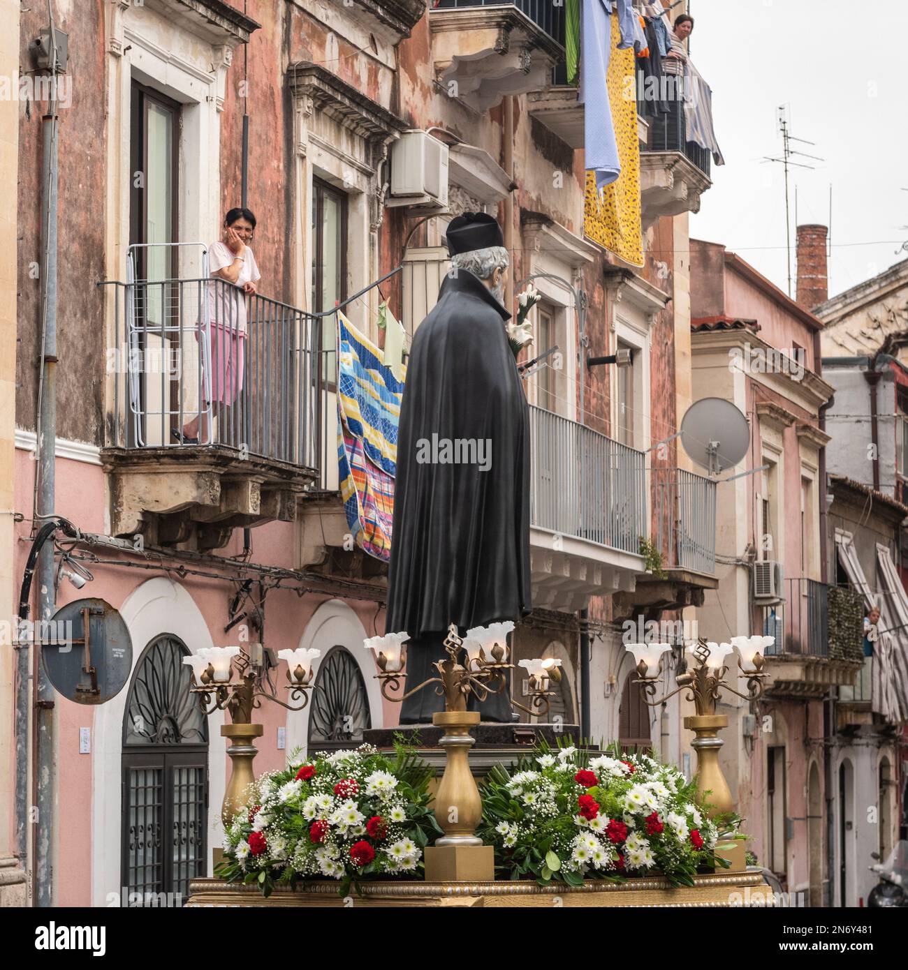 Catania, Sicily. On his feast day, May 26th, a statue of St Philip Neri