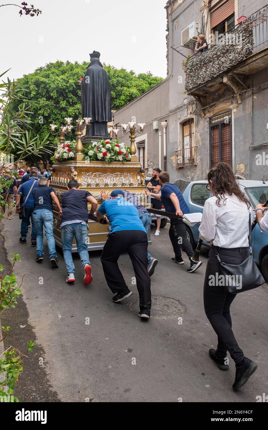Catania, Sicily. On his feast day, May 26th, a statue of St Philip Neri