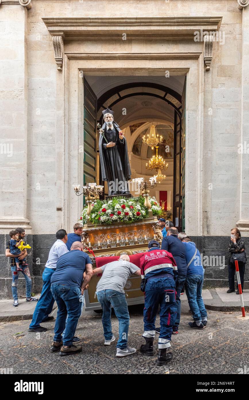 Catania, Sicily. On his feast day, May 26th, a statue of St Philip Neri