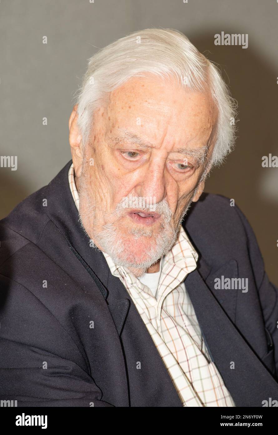 Portrait of British actor Bernard Cribbins, at the 2017 London Film Comic Con as a guest signer, at the Olympia London exhibition and event venue. Stock Photo