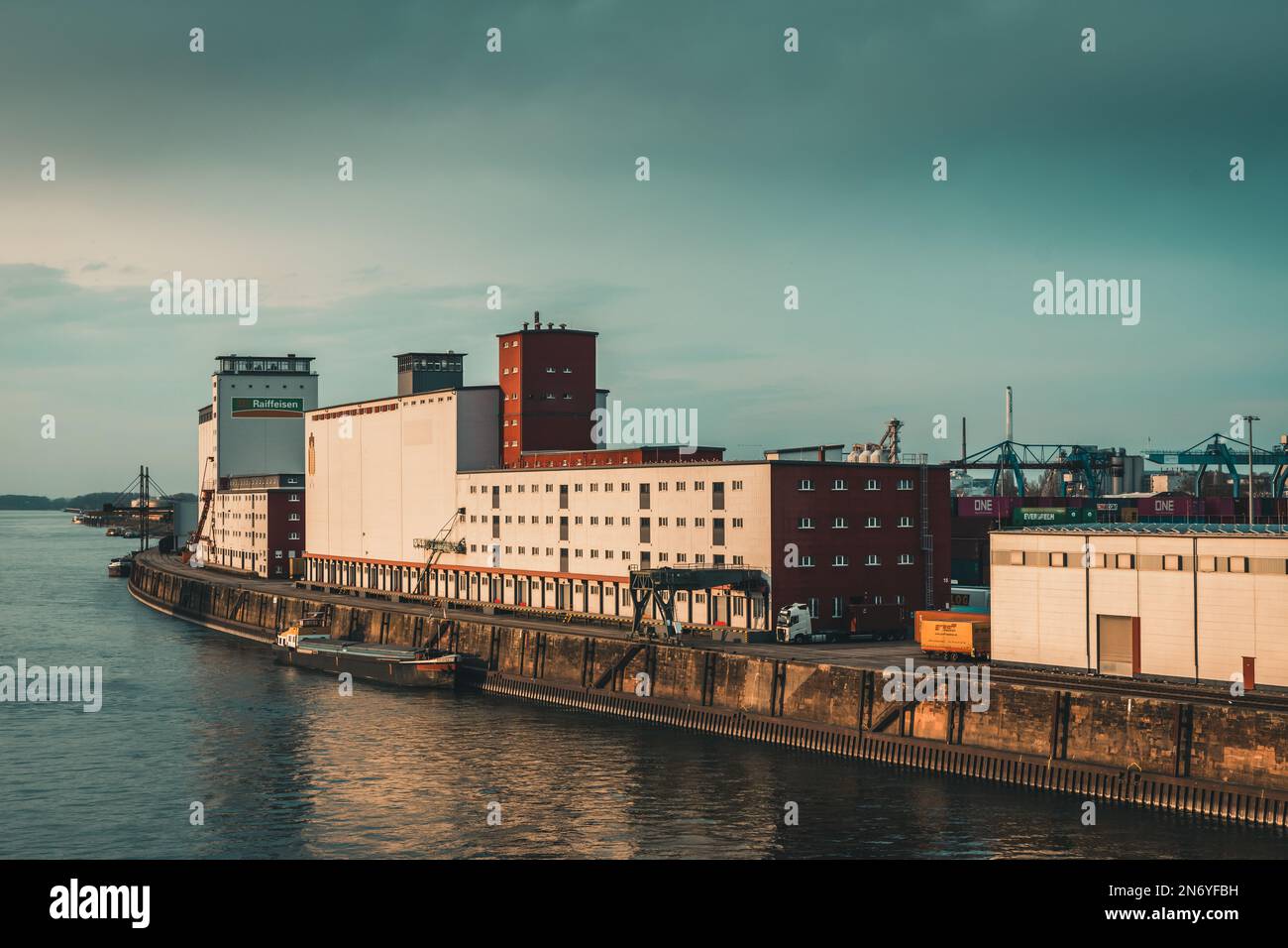 Mannheim, Germany - 26.03.2021: Warehouses and office buildings at the inland port of Mannheim on the Rhine Stock Photo