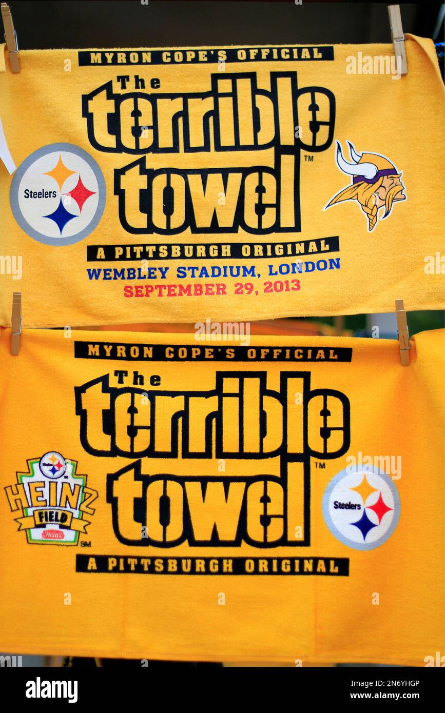 A pair of Terrible Towels are on display outside Heinz Field before an