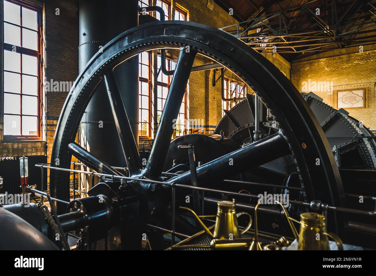 Lemmer, Netherlands - August 11, 2022: Machine hall with turbine in the world's largest steam pumping station in Lemmer, Netherlands. UNESCO World Her Stock Photo