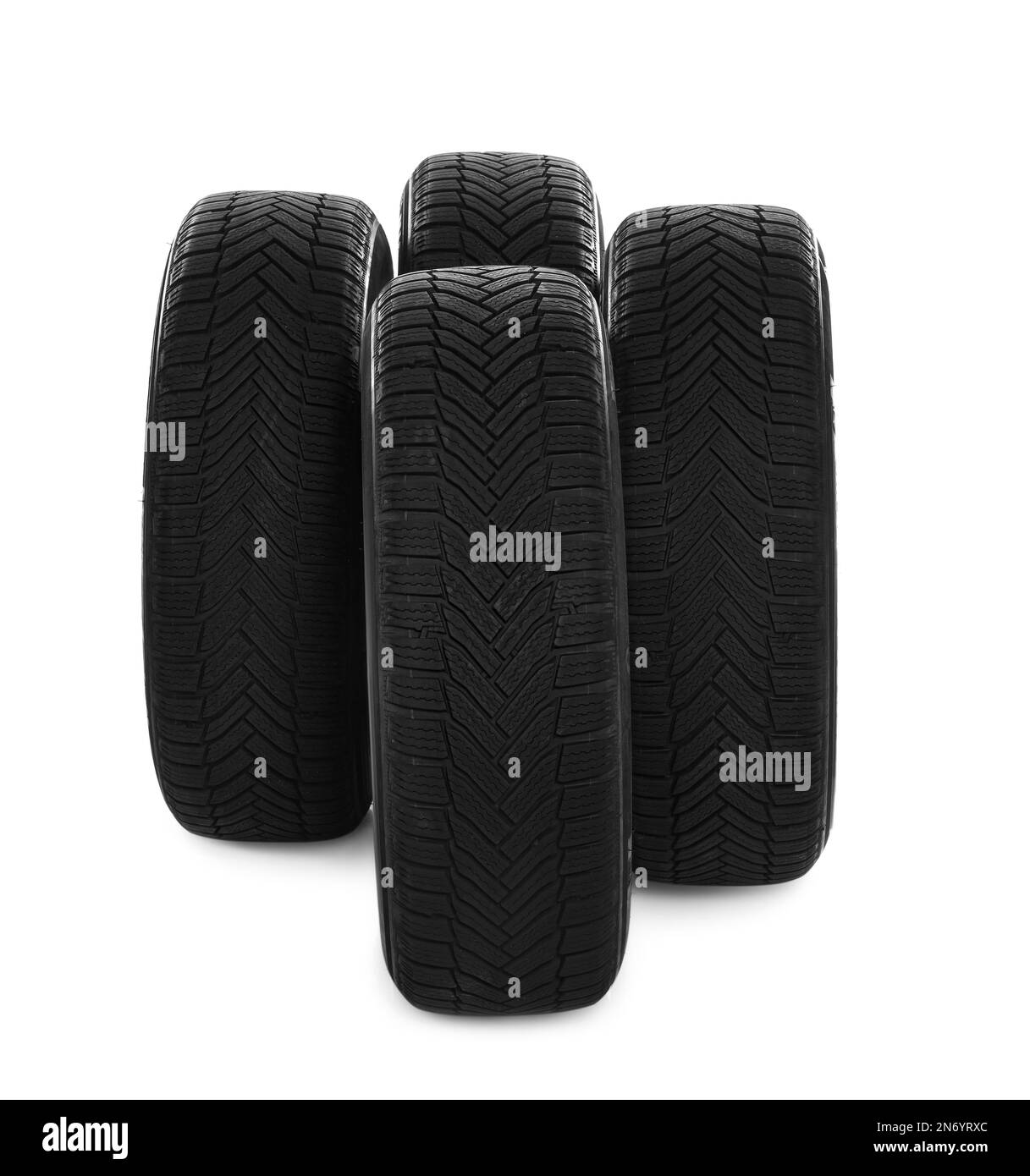 Set of new winter tires on white background Stock Photo Alamy