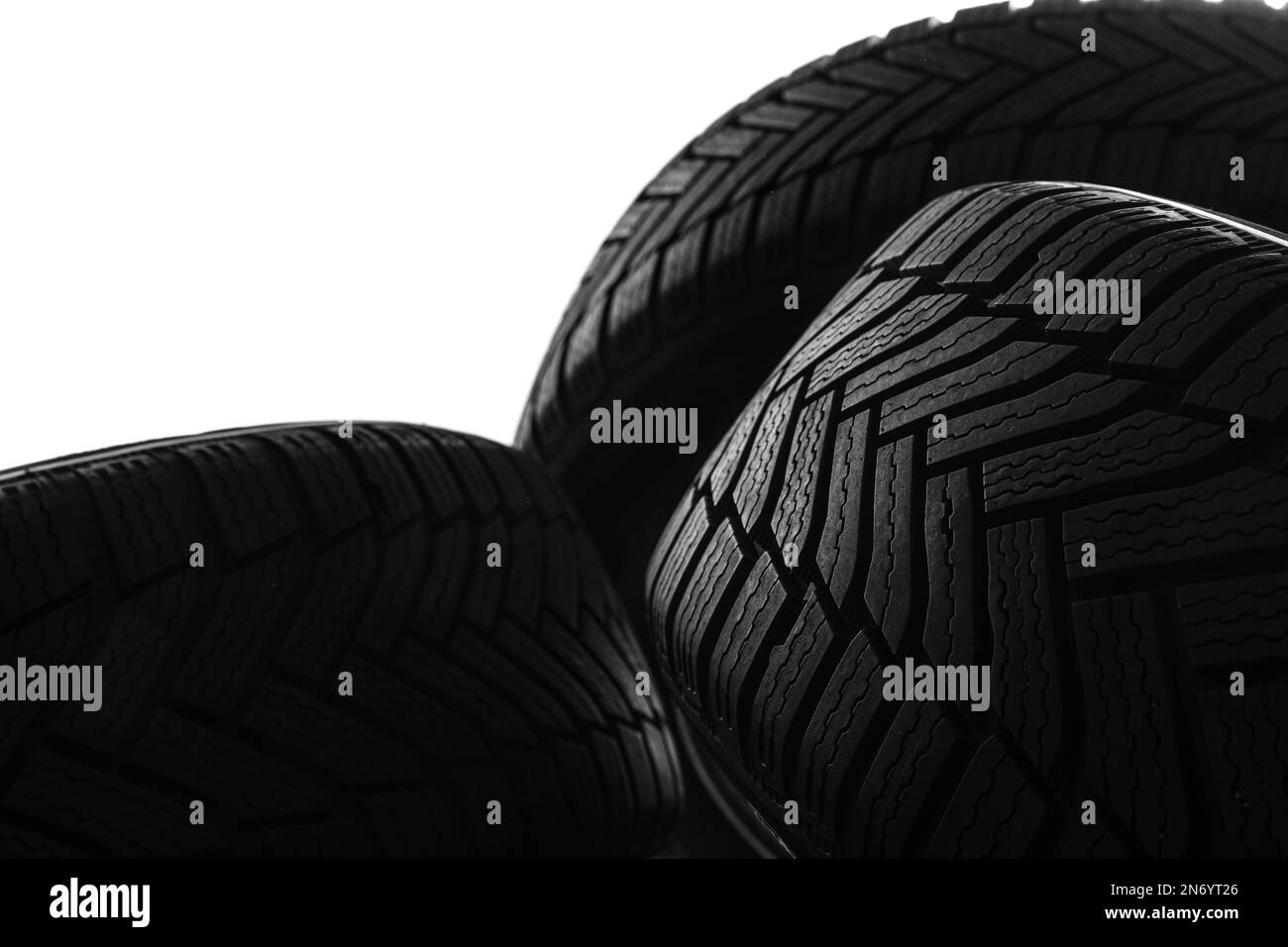 Pile of winter tires on white background, closeup Stock Photo Alamy