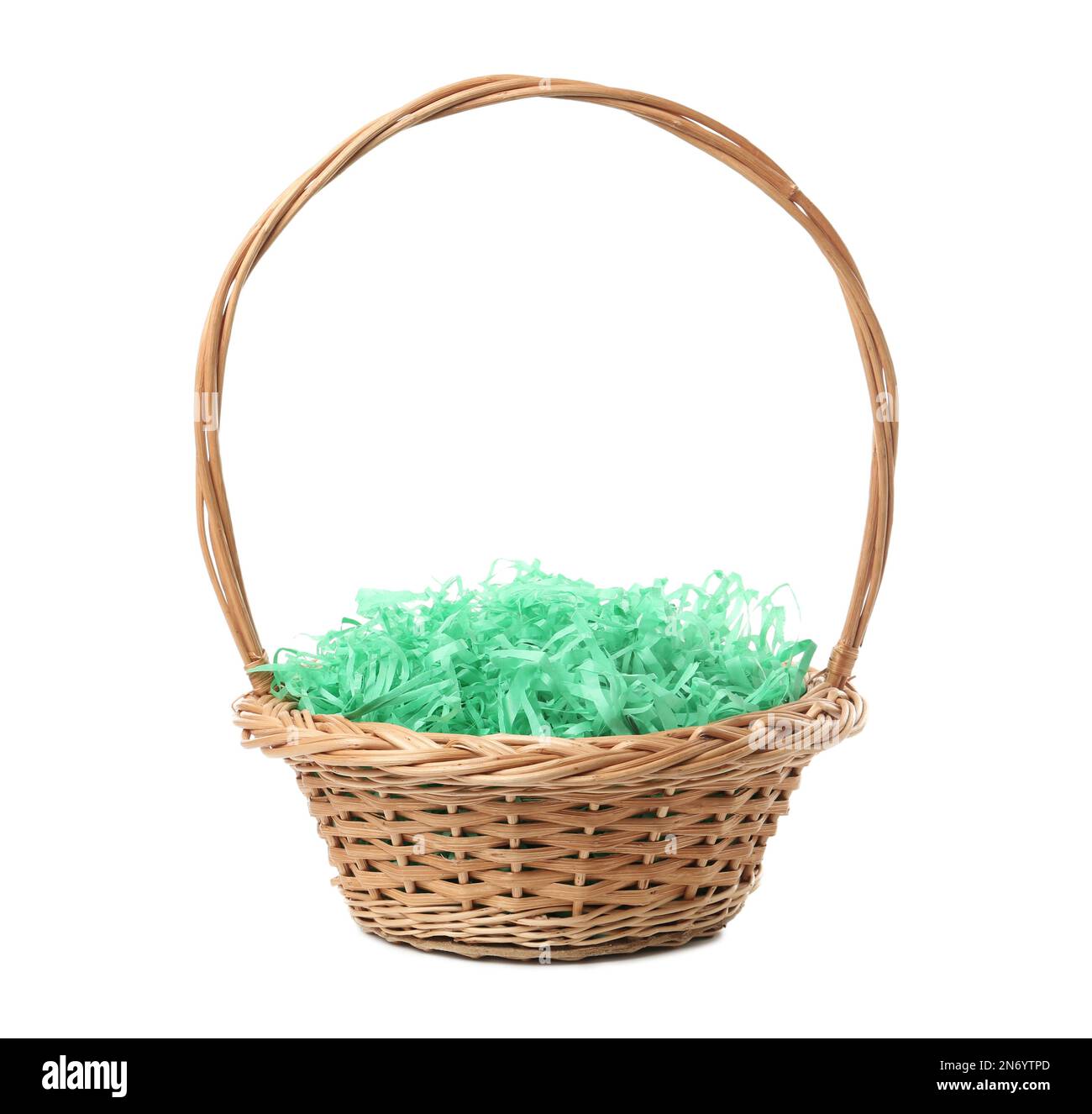 Easter basket with green paper filler isolated on white Stock Photo Alamy