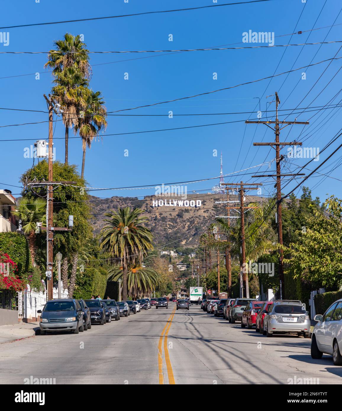 A picture of the Hollywood sign as seen from North Beachwood Drive ...