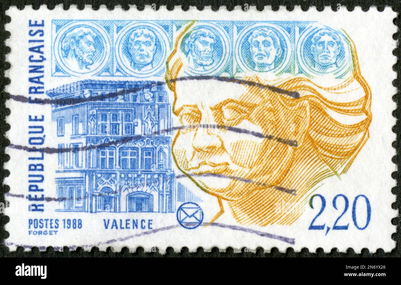 TIMBRE OBLITÉRÉ VALENCE. RÉPUBLIQUE FRANÇAISE. POSTES 1988. 2,20 Stock ...