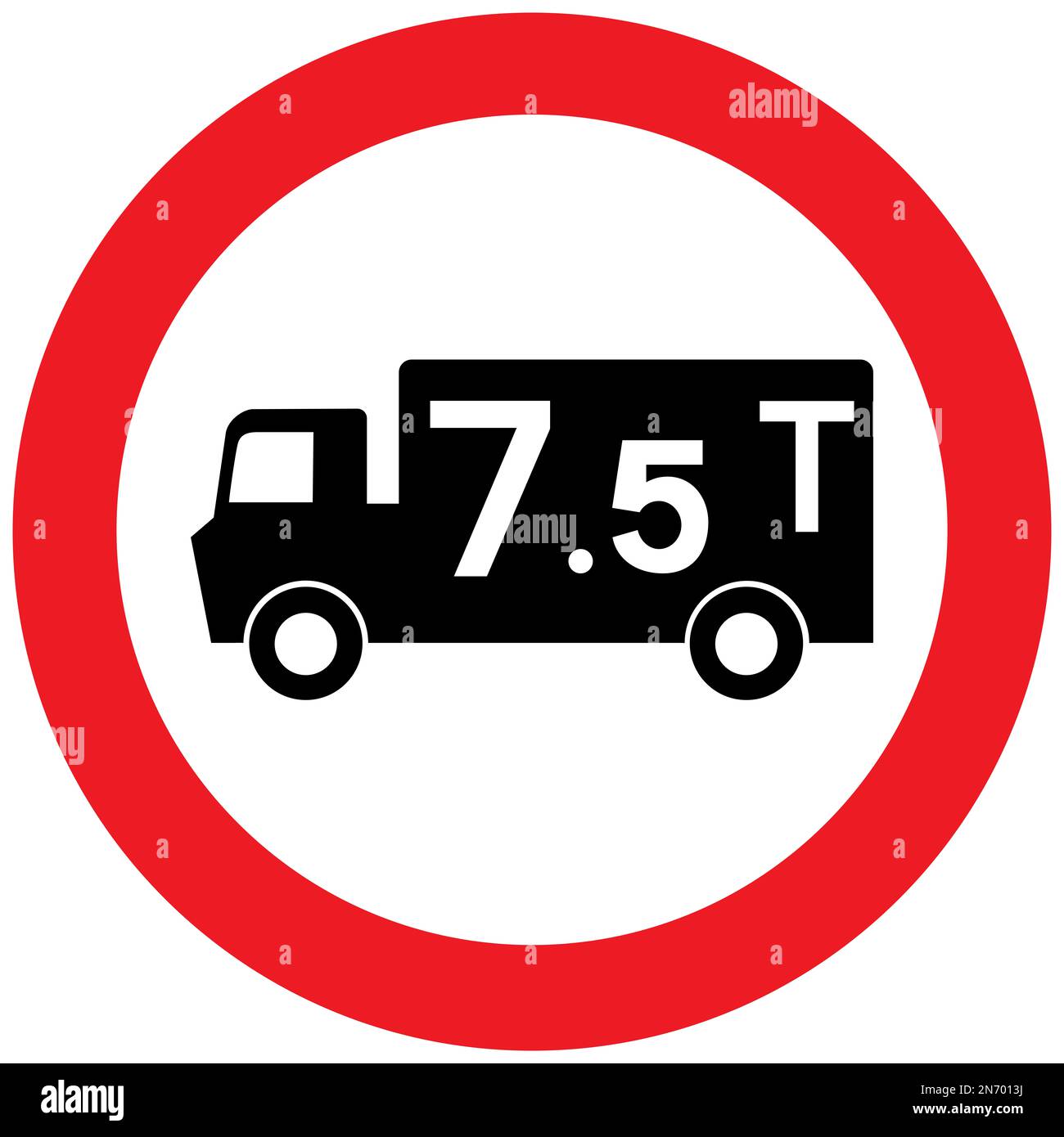 Goods vehicles exceeding an unladen weight of 7.5 t prohibited British road sign Stock Photo