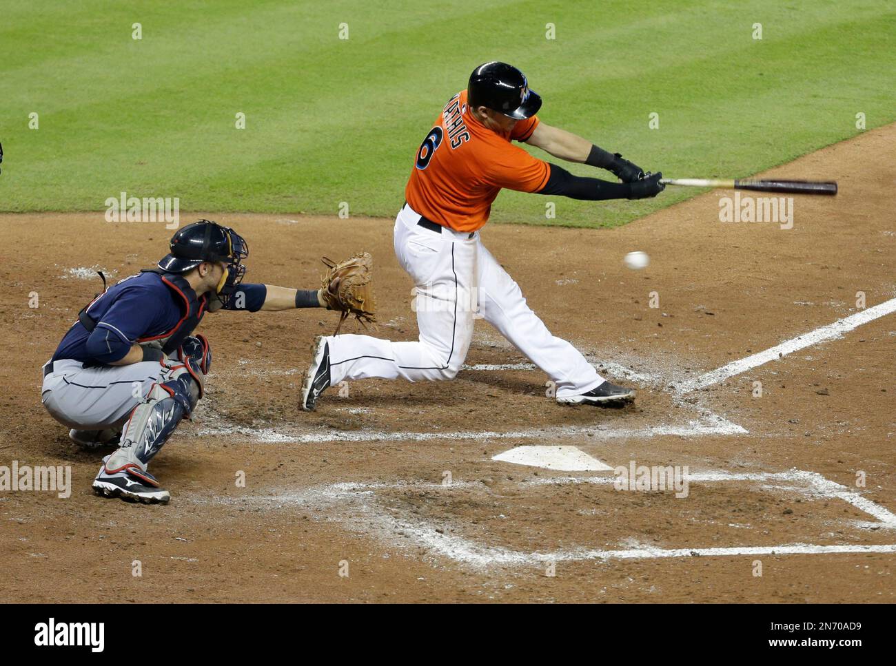 Miami Marlins Jeff Mathis Right Bats As Cleveland Indians Catcher