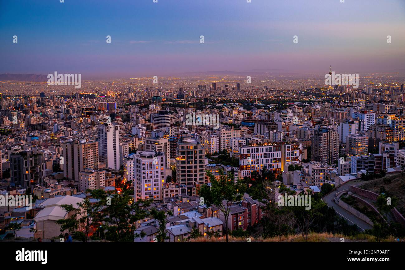 A beautiful shot of the cityscape of Tehran, Iran during the sunset Stock Photo