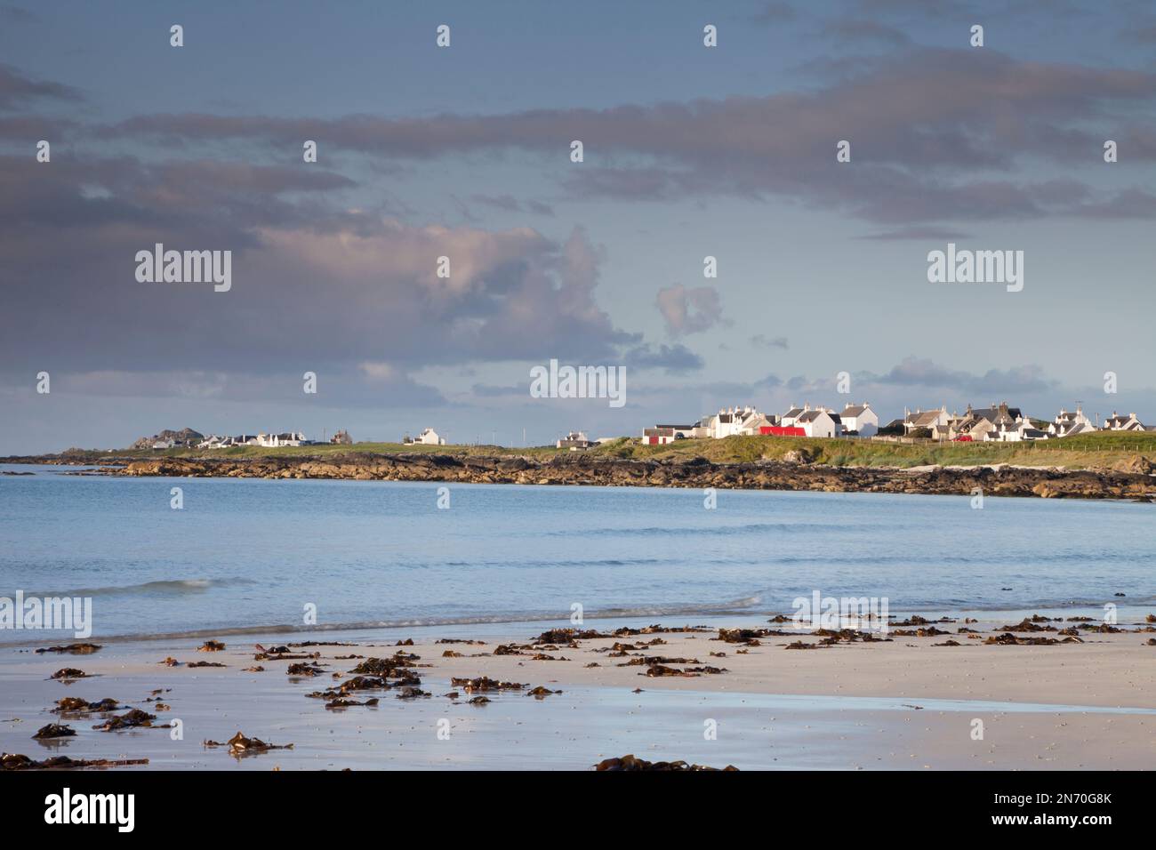 A view of the village of Balemartine on the Isle of Tiree in the Inner Hebrides, Scotland. Stock Photo