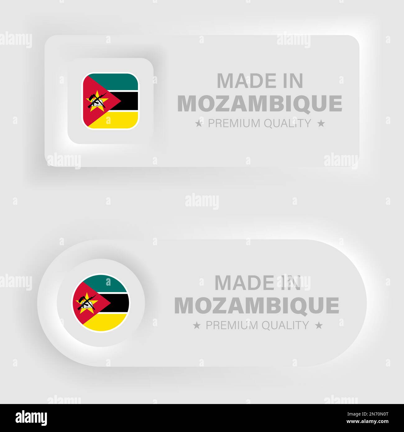 Made in Mozambique neumorphic graphic and label. Element of impact for the use you want to make of it. Stock Vector