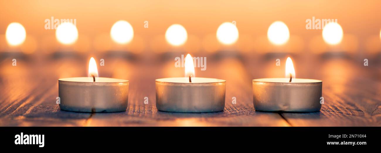 Japanese zen garden with three candle lights Stock Photo