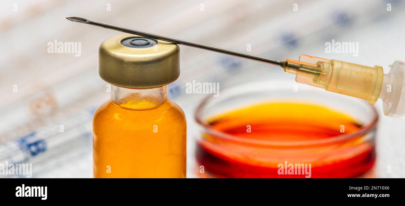 medical injektion with serum and syringe Stock Photo