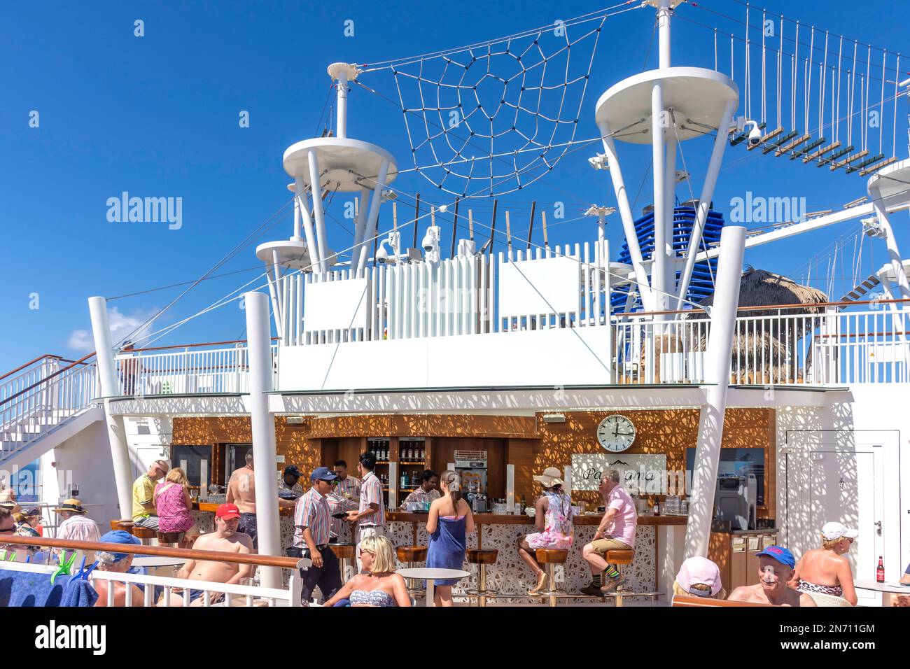 Outdoor Panorama bar and Altitude Skywalk at stern of P&O Arvia cruise ship, Lesser Antilles, Caribbean Stock Photo