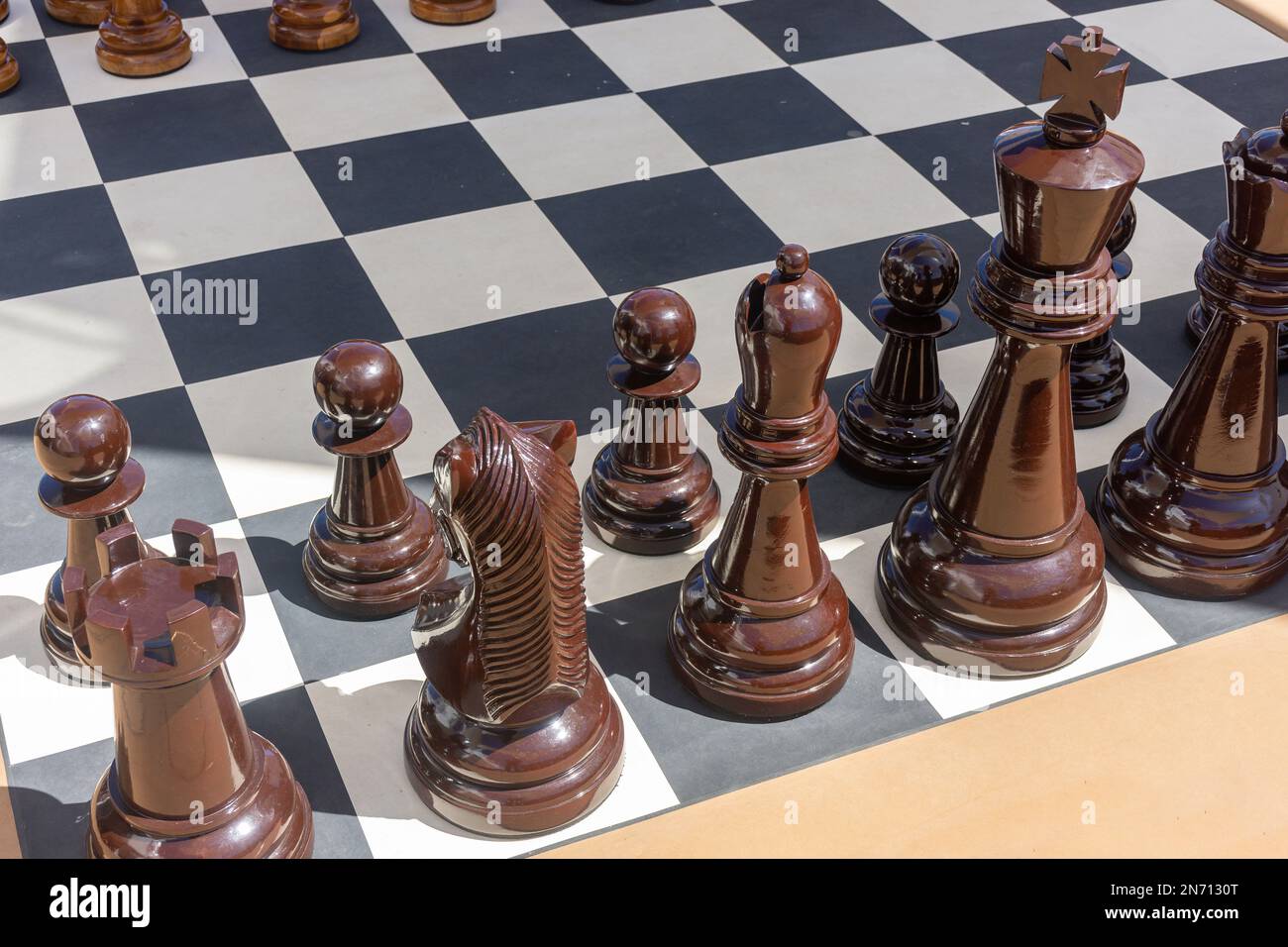Giant chess pieces on deck of P&O Arvia cruise ship, Lesser Antilles, Caribbean Stock Photo