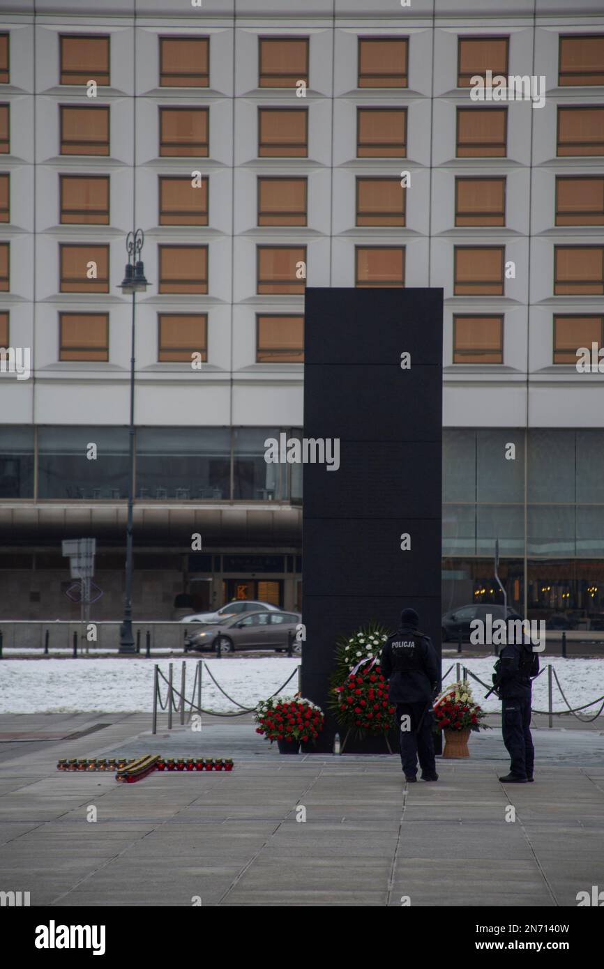 Smoleńsk Air Disaster Monument in Piłsudski Square, previously Victory Square and Saxon Square Warsaw city centre Poland Stock Photo