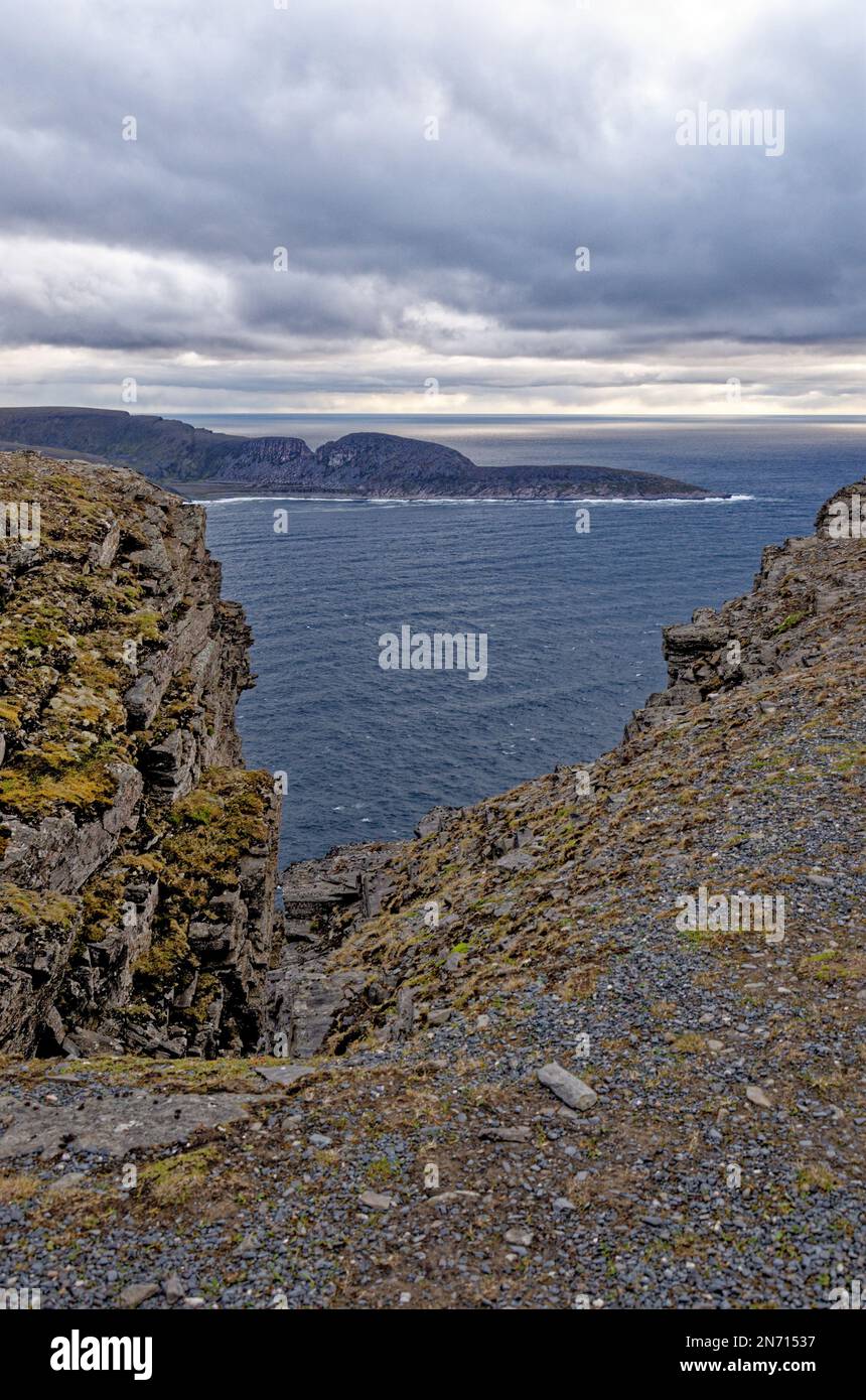 Barents Sea coast North Cape (Nordkapp) in northern Norway. North Cape is a cape on the northern coast of the island of Mageroya in Northern Norway Stock Photo