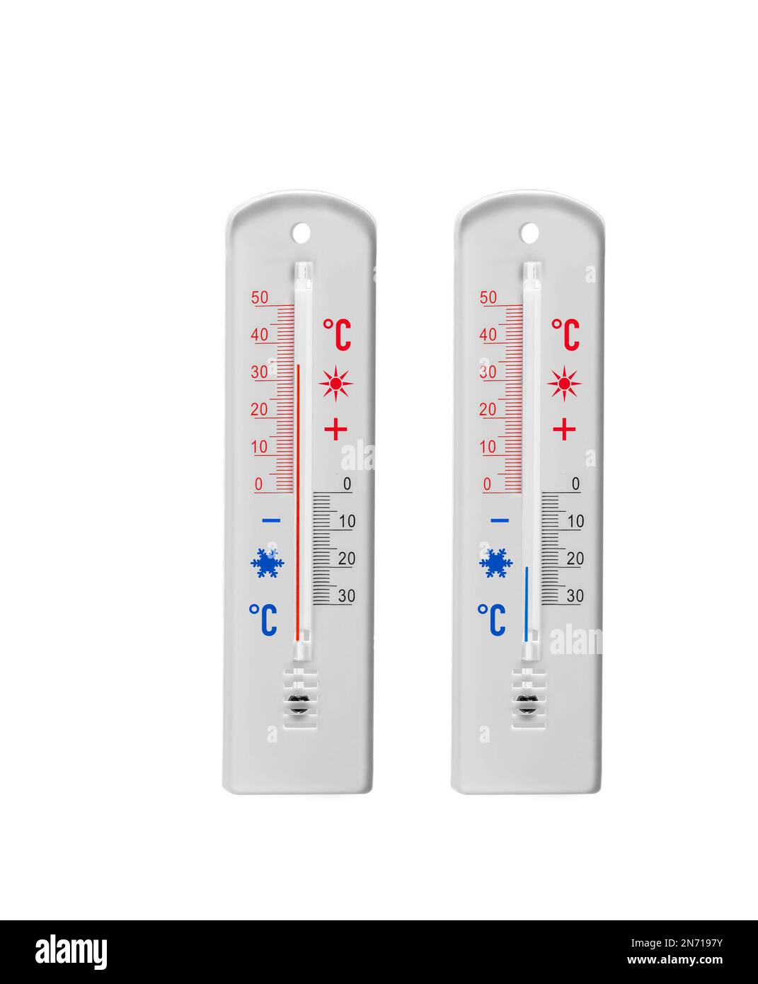 https://c8.alamy.com/comp/2N7197Y/two-thermometers-with-plus-and-minus-display-in-degrees-celsius-2N7197Y.jpg