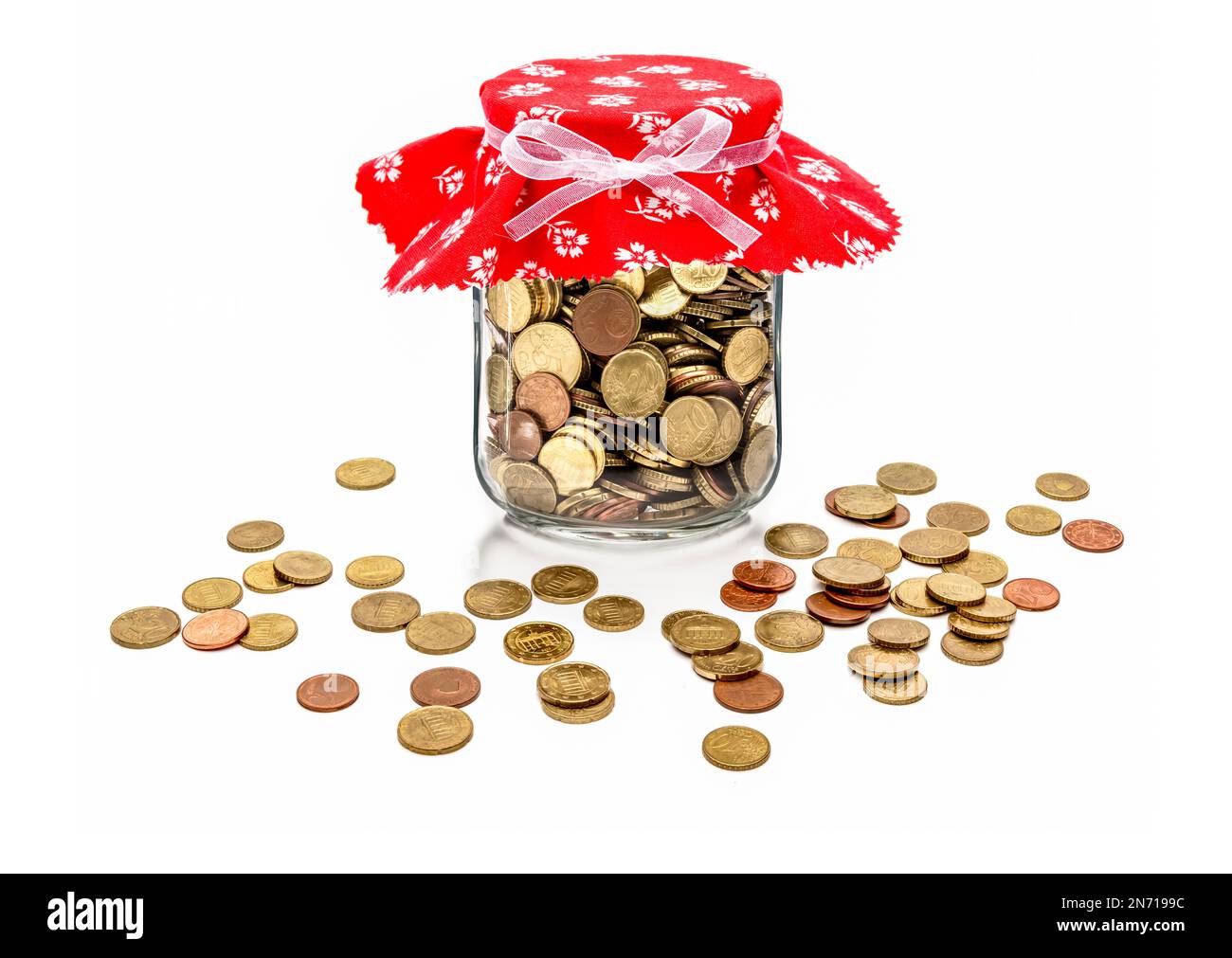 Euro coins in a preserving jar Stock Photo