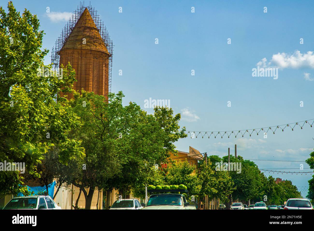 A beautiful shot of the Tower of Kavus in Gonbade Kavus, Iran Stock