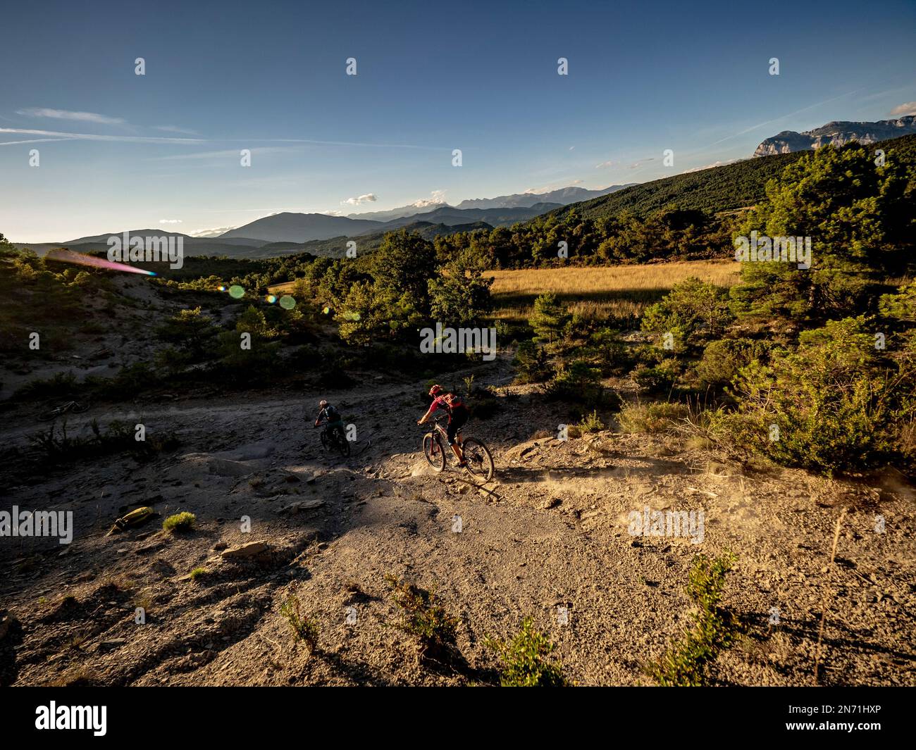 Descent single trails from Santa María de Buil to Ainsa Stock Photo