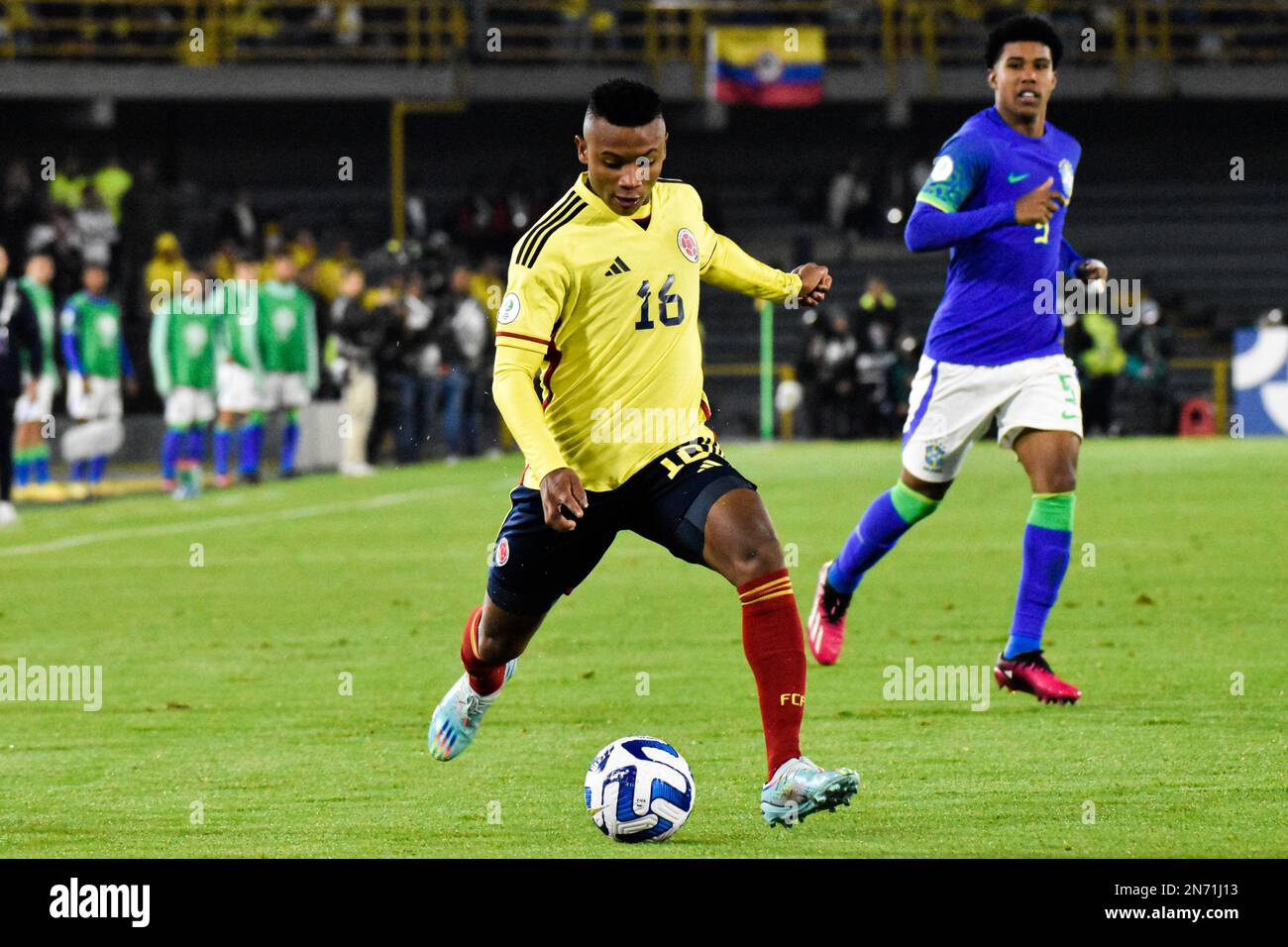 Colombia's Oscar Cortes during the CONMEBOL South American U-20 Colombia tournament match between Colombia and Brazil, in Bogota, Colombia on February 8, 2023. Photo by: Chepa Beltran/Long Visual Press Stock Photo