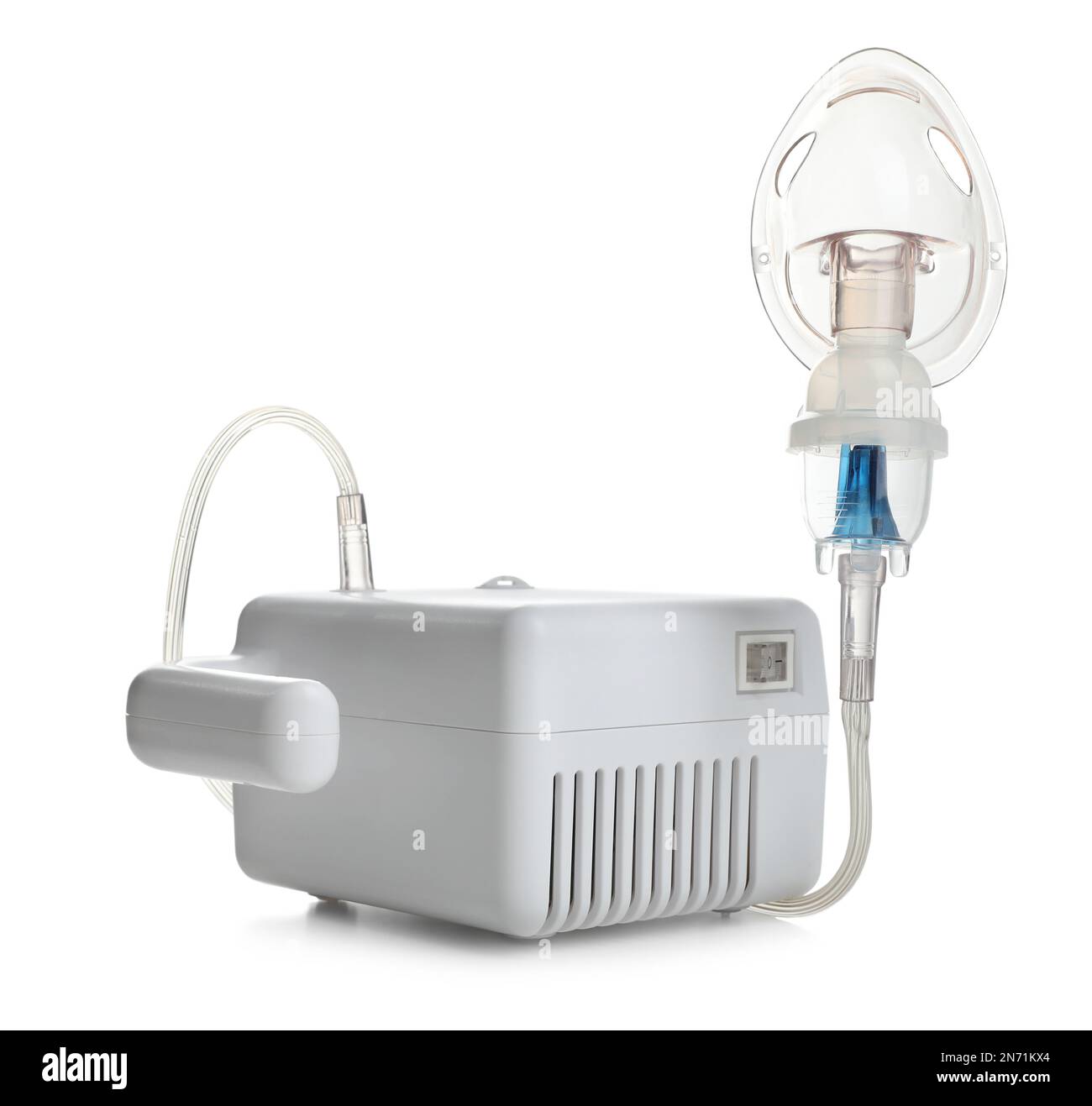 Modern nebulizer with face mask on white background. Inhalation equipment Stock Photo Alamy