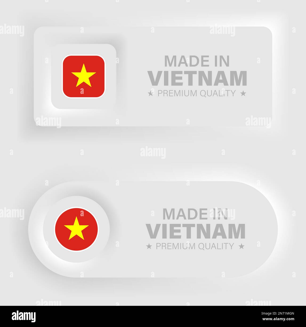 Made in Vietnam neumorphic graphic and label. Element of impact for the use you want to make of it. Stock Vector