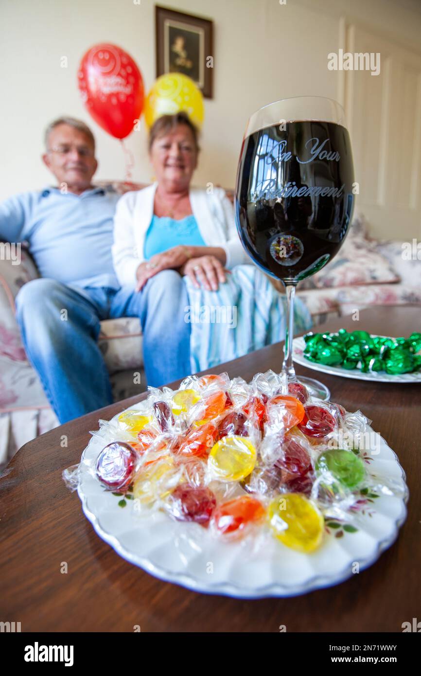 Retirement Party Pensioners. Foreground focus with a senior couple