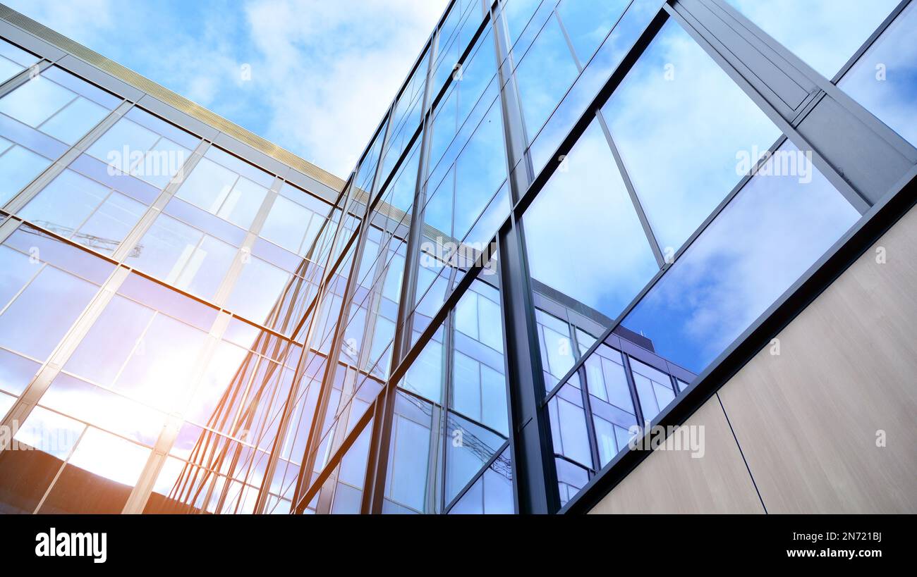 Abstract fragment of contemporary architecture, walls made of glass and
