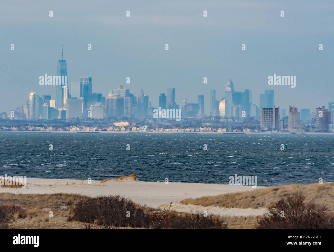 New Yorks Skyscrapers from North Beach, Sandy Hook NJ USA, Middletown
