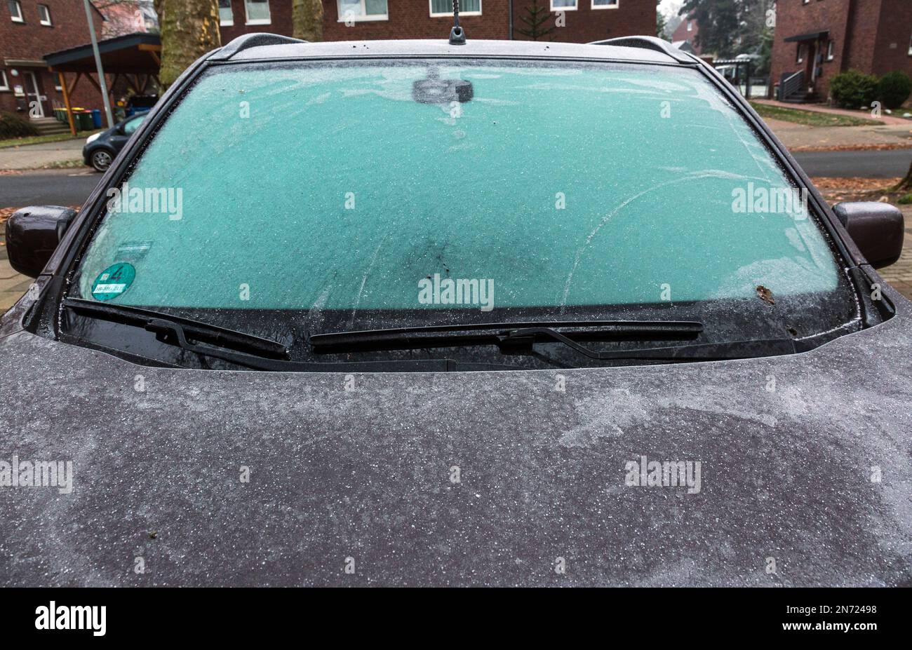 Seasons, road traffic, passenger car in winter at minus temperatures