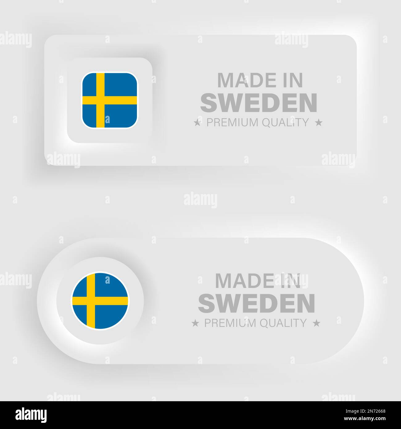 Made in Sweden neumorphic graphic and label. Element of impact for the use you want to make of it. Stock Vector