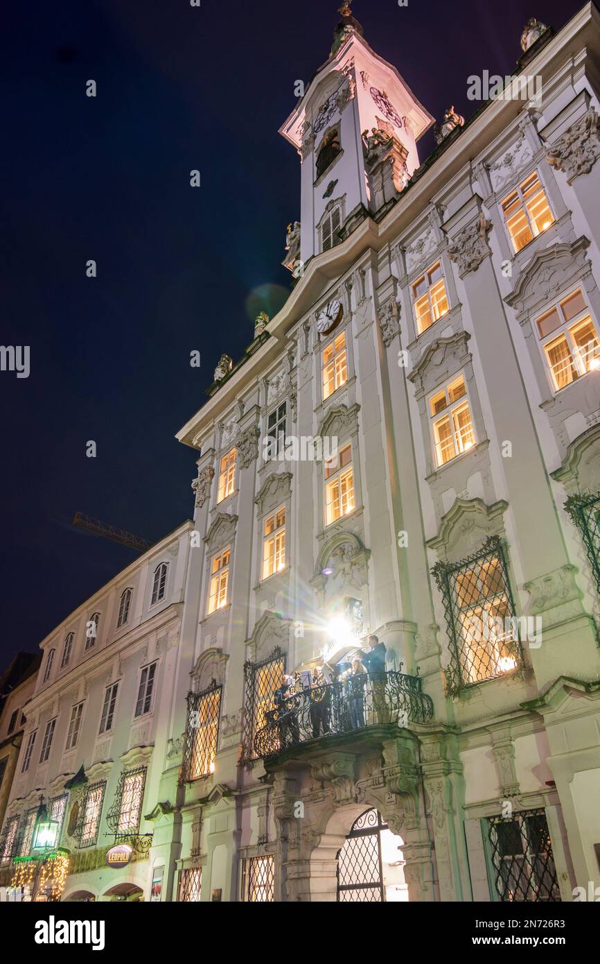 Steyr, Advent brass music from the town hall balcony, at Christmas