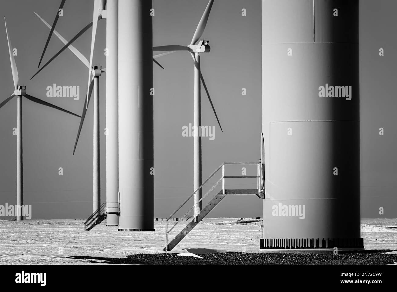 The stairs and entrance to wind turbine on a wind farm near Limon