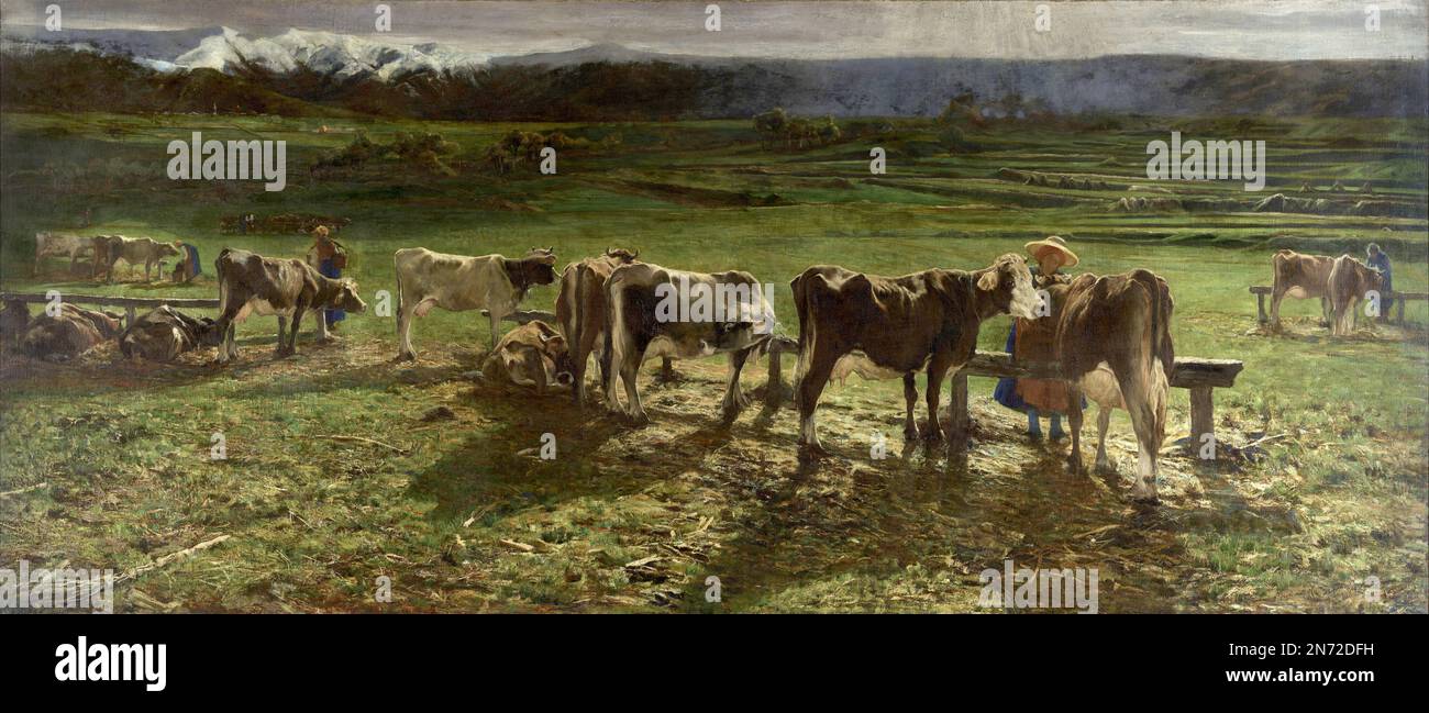 Giovanni Segantini. Painting entitled 'Alla stanga' by the Italian painter, Giovanni Segantini (1858-1899), 1886 Stock Photo