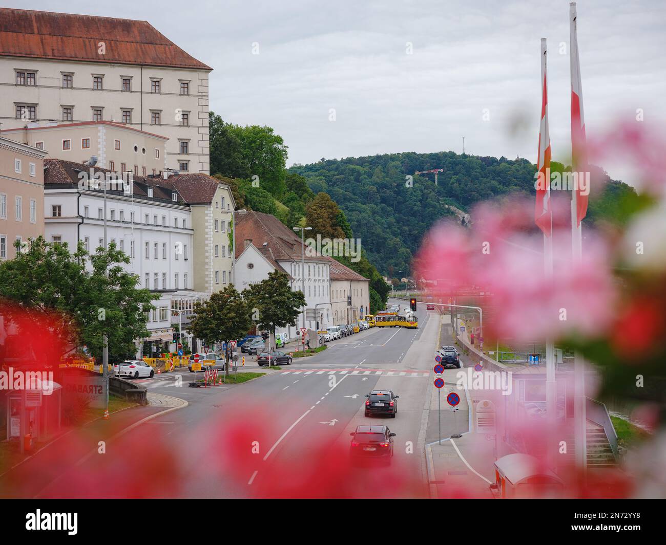 Linz, Austria - August 6, 2022 : View through the main street of the ...