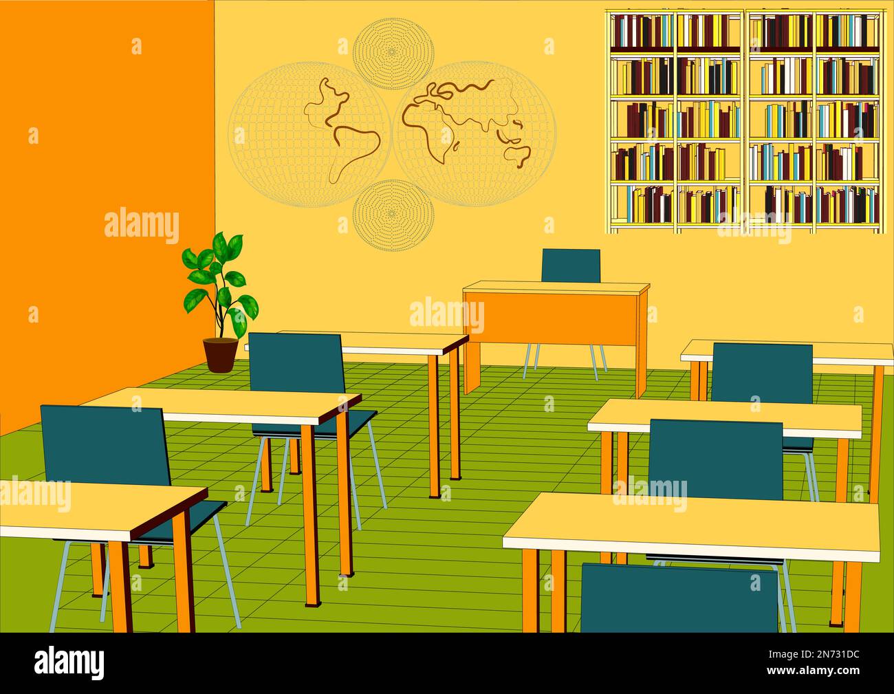 yellow classroom vector illustration. indoor classroom Stock Vector
