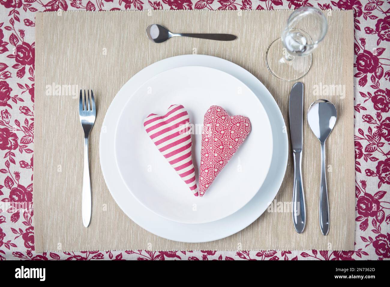 Valentine dinner concept - two hearts on a plate Stock Photo