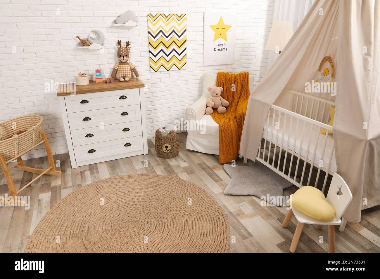 Chalet Baby Bedroom Interior With Cozy Cradle Bed Stock Photo - Download  Image Now - Crib, Domestic Room, Toddler - iStock