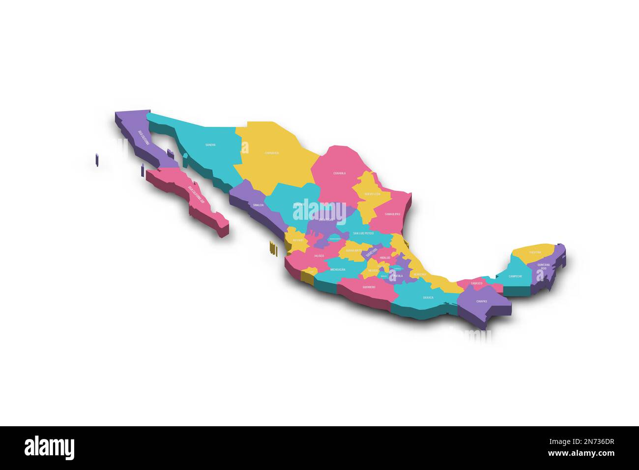 Mexico political map of administrative - Mexico Political Map Of Administrative Divisions States And Mexico City Colorful 3d Vector Map With Dropped Shadow And Country Name Labels 2N736DR