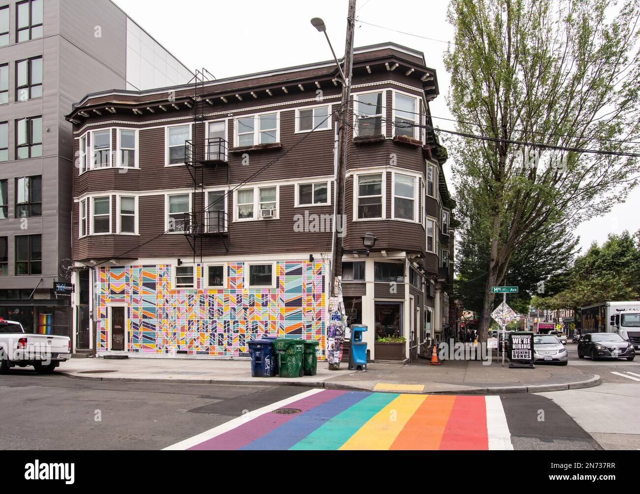 Seattle, Washington, USA. A street corner in the multicultural Capitol Hill area Stock Photo