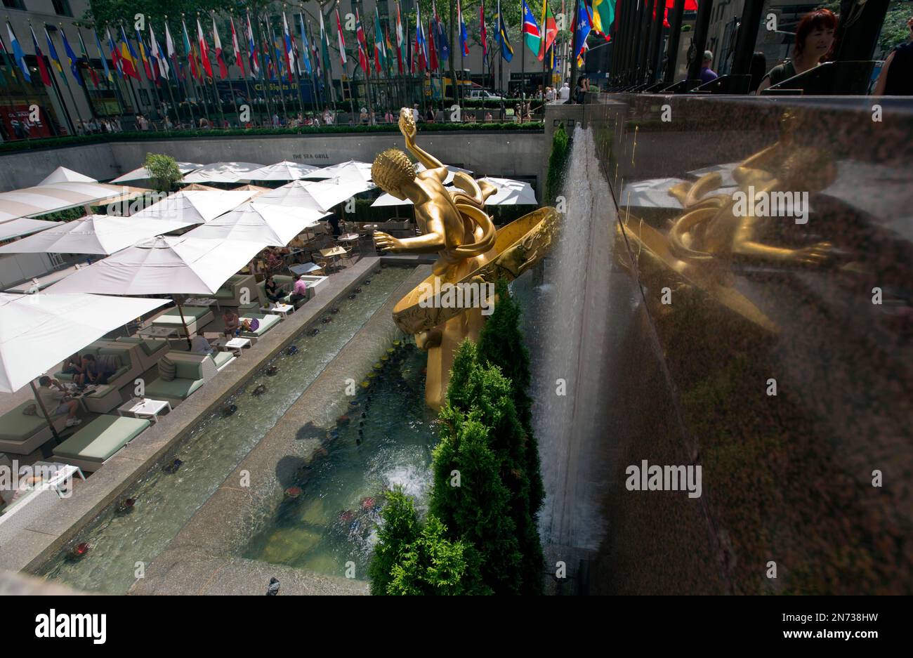 The gilded cast bronze statue of Prometheus by Paul Manship, in New ...
